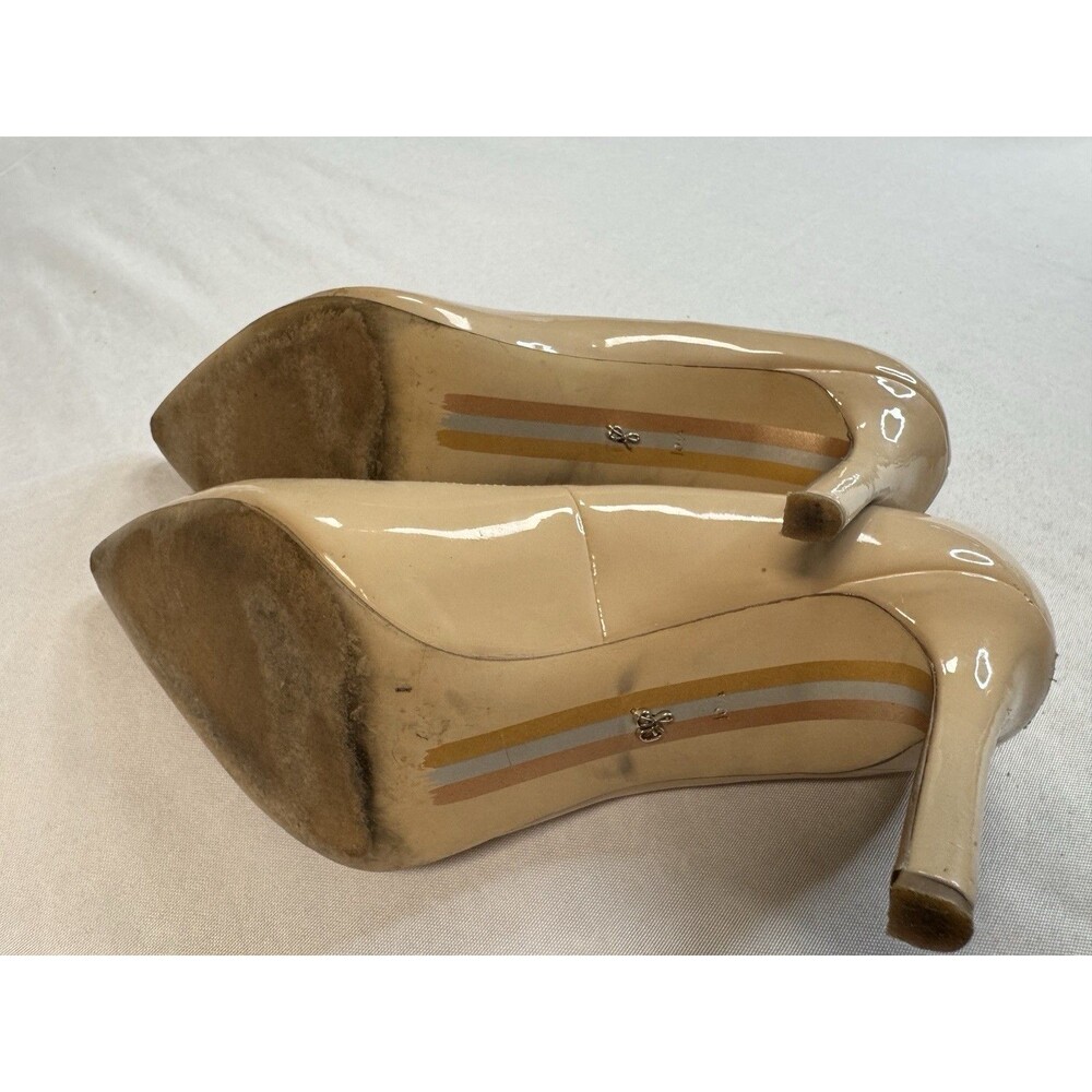 Women's HAZEL PUMP NUDE NEUTRAL PATENT SAM EDELMAN HEEL SHOES SIZE 10.5 STILETTO - Picture 6 of 8